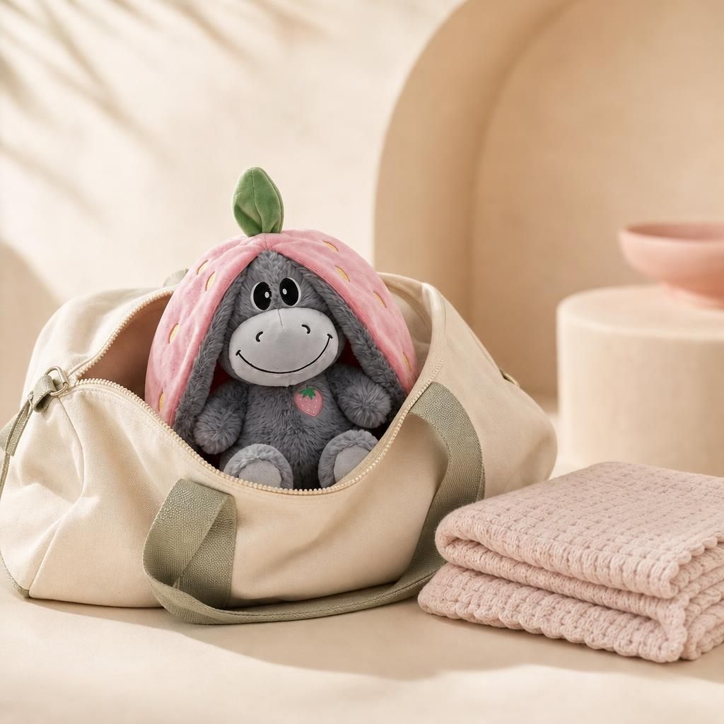 Peluche dentro de una bolsa de viaje