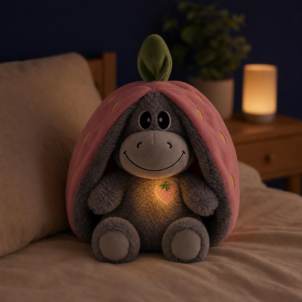 Luz cálida que respira en el pecho del peluche